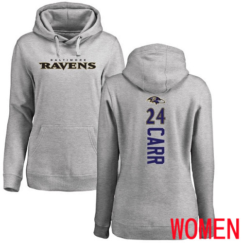 Baltimore Ravens Ash Women Brandon Carr Backer NFL Football 24 Pullover Hoodie Sweatshirt